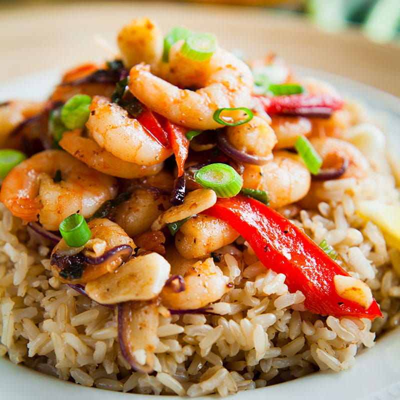 Curryreis mit Scampi