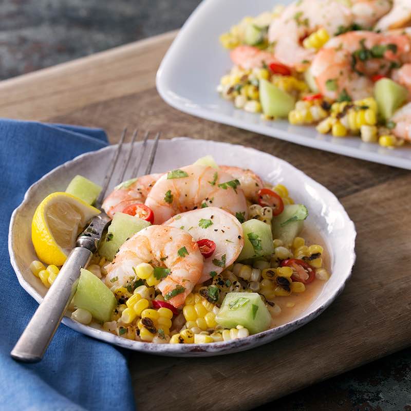 Crevetten-Escabeche al Rocoto (Marinierte Crevetten mit grilliertem Mais und Chili)